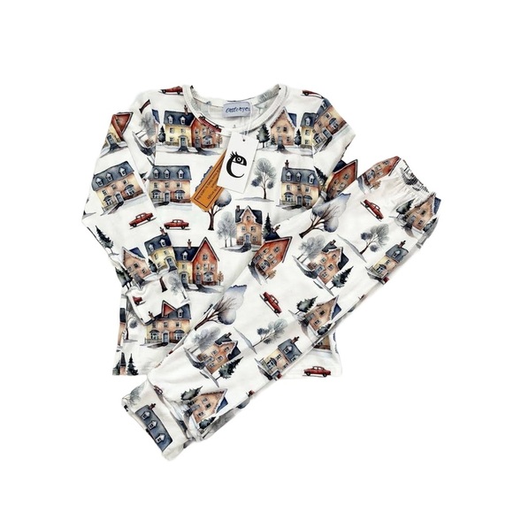 Little Eyes Winter Village Bamboo Two-Piece Kids Pyjama Set - Picture 2 of 3